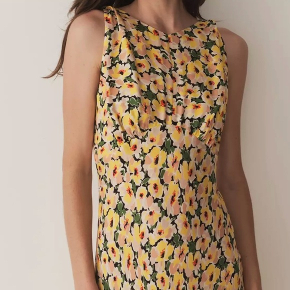 Doen yellow Floral Yellow midi Dress NEW - Picture 7 of 11